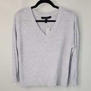 WHMB Soft Vneck Open Knit Delicate Feminine Shell Sweater w  Swirly Design